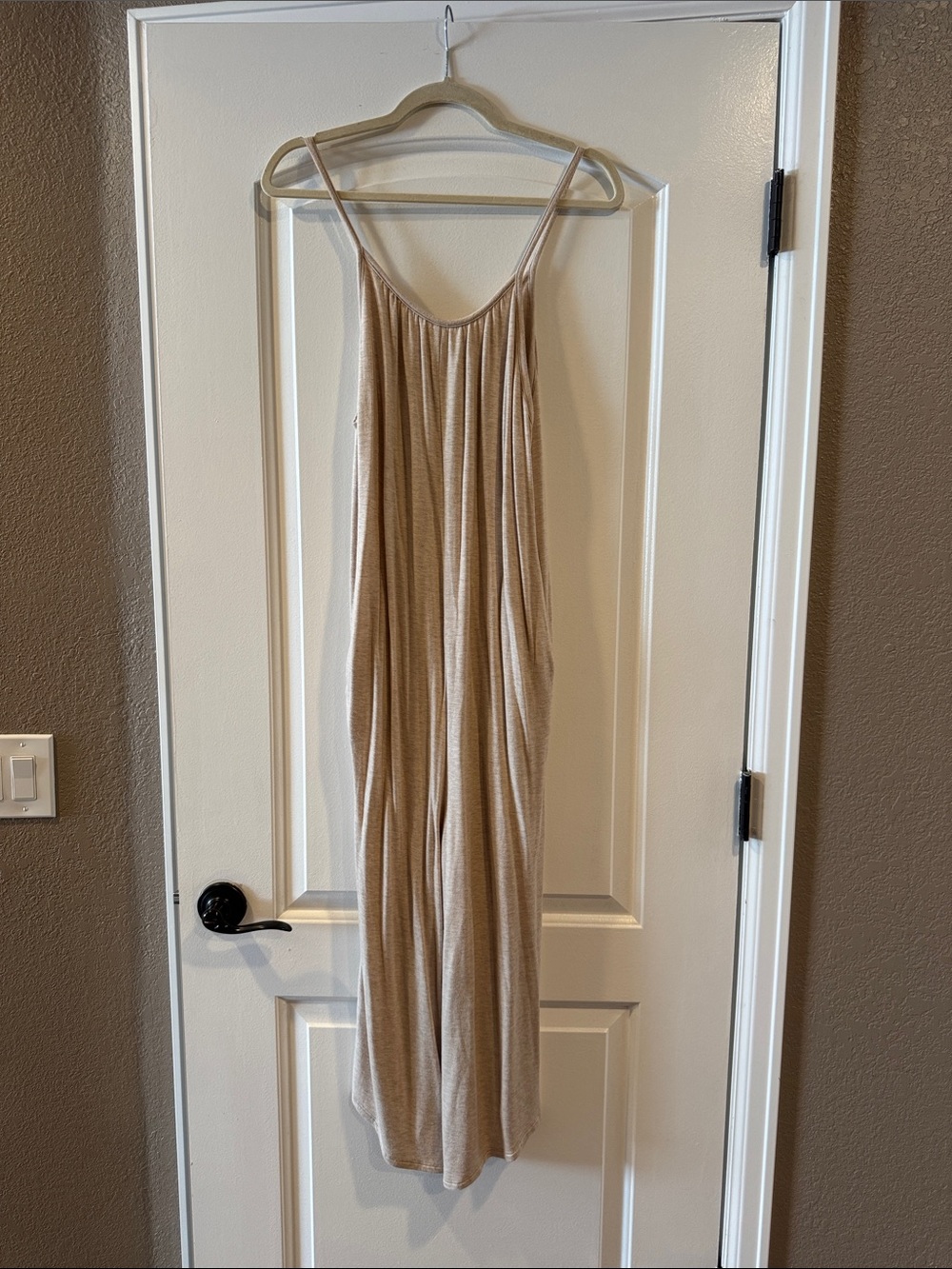 Beige Spaghetti-Strap Jumpsuit - Lightweight Casual Romper